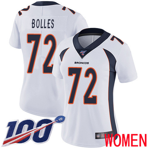Women Denver Broncos #72 Garett Bolles White Vapor Untouchable Limited Player 100th Season Football NFL Jersey->youth nfl jersey->Youth Jersey